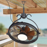 23.6-inch Hanging Outdoor Ceiling Fan with Light, Remote Control, Reversible DC Motor, 7 ABS Wood Grain Blades, 6-Speed Quiet Fan with 3-Color LED, Dual Downrods(6" and 10"), Adjustable Angle, for Covered Patio Gazebo Porch